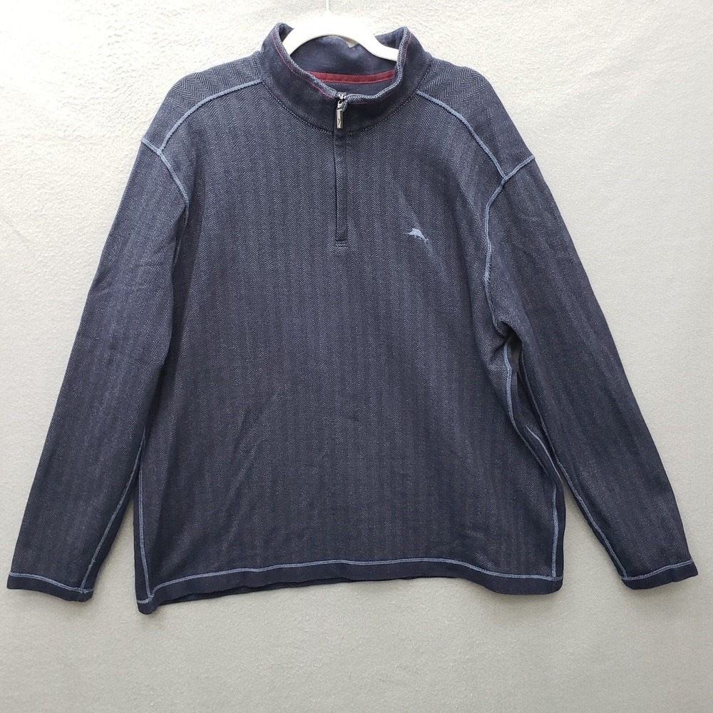 Tommy Bahama 1/2 Zip Pullover Sweatshirt Blue Stripe Athleisure Nautical XXL